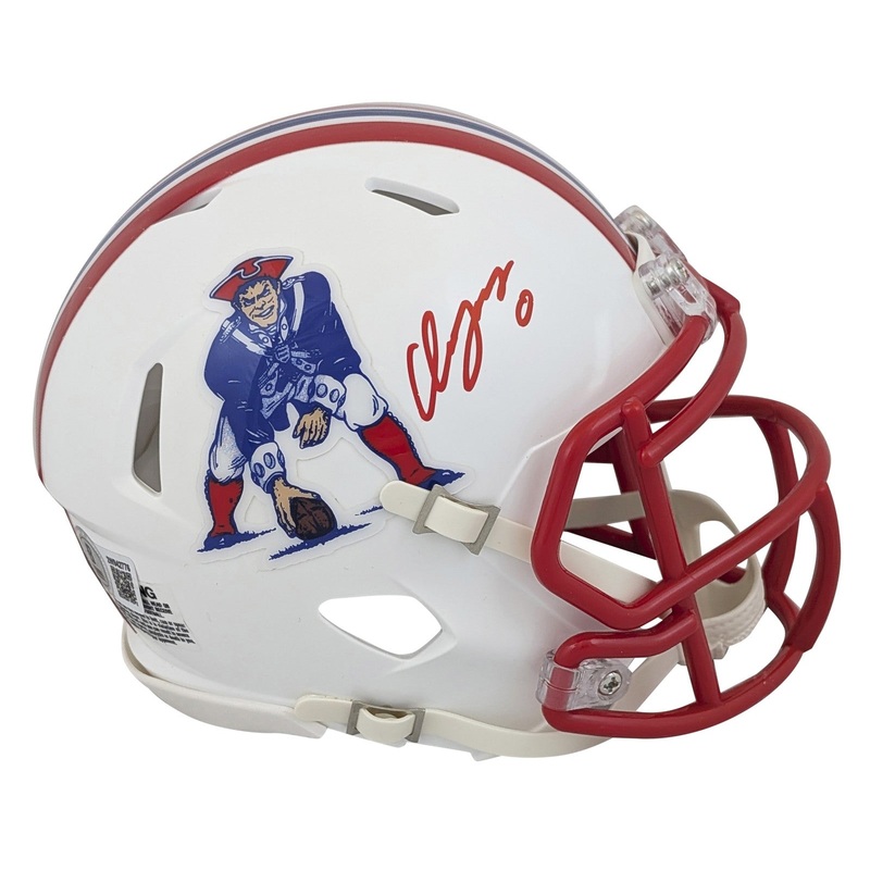 Patriots Christian Gonzalez Signed 1990-92 TB Speed Mini Helmet BAS Witnessed