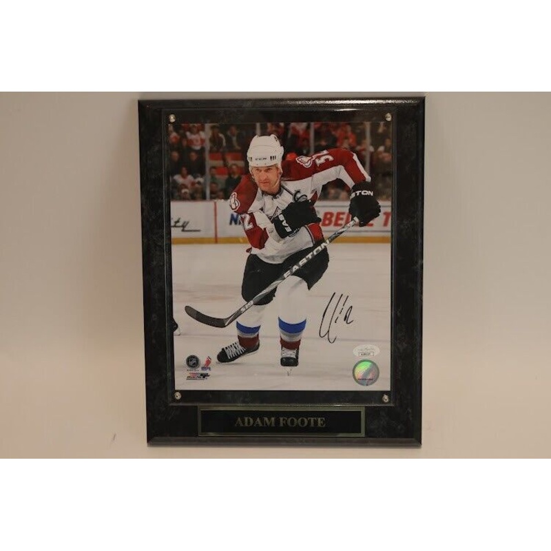 Adam Foote Autographed 8×10 Photo with Plaque- JSA Authenticated