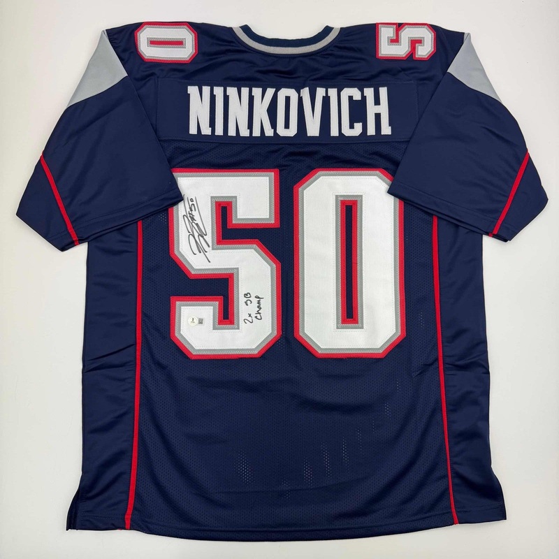 Autographed/Signed Rob Ninkovich 2x SB Champ Blue Jersey Beckett BAS COA