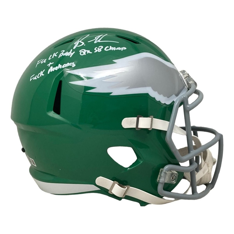 Brandon Graham Signed Eagles FS Kelly Green Rep Helmet F Brady Mahomes 2x SB BAS