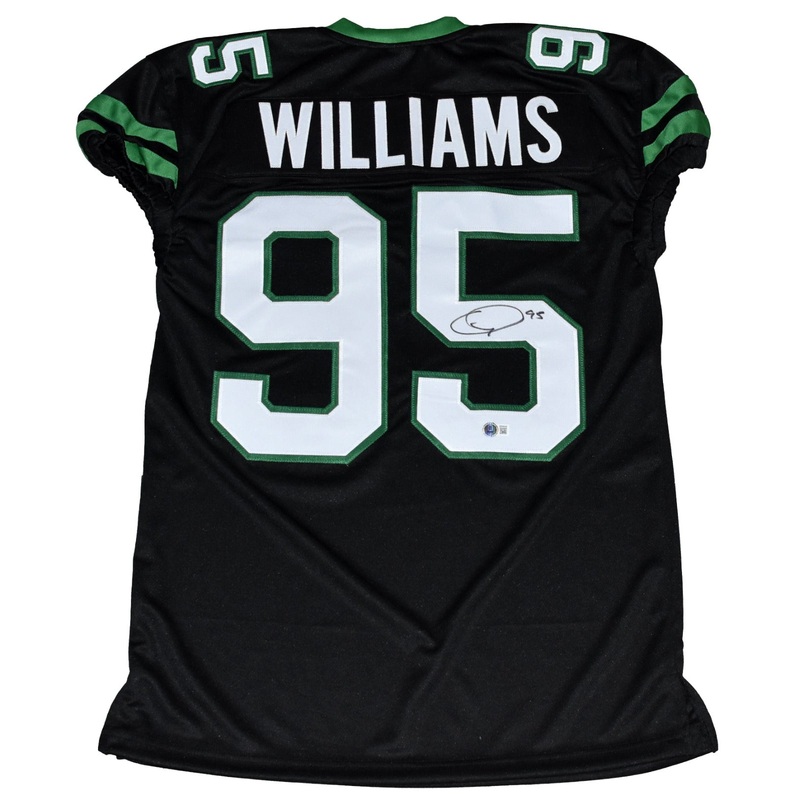 QUINNEN WILLIAMS AUTOGRAPHED NEW YORK JETS #95 BLACK GAME CUT JERSEY BECKETT