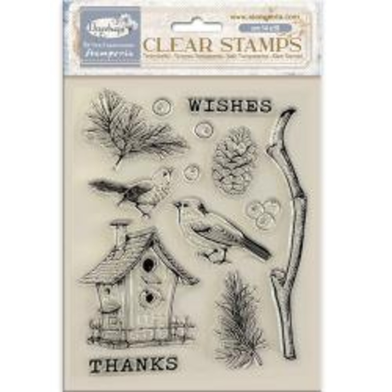Stamperia Clear Stamps  Create Happiness Dewdrops Nest Bird