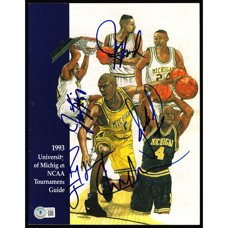 1993 Michigan Fab 5 Autographed NCAA Program 10 Sigs Beckett AC95534