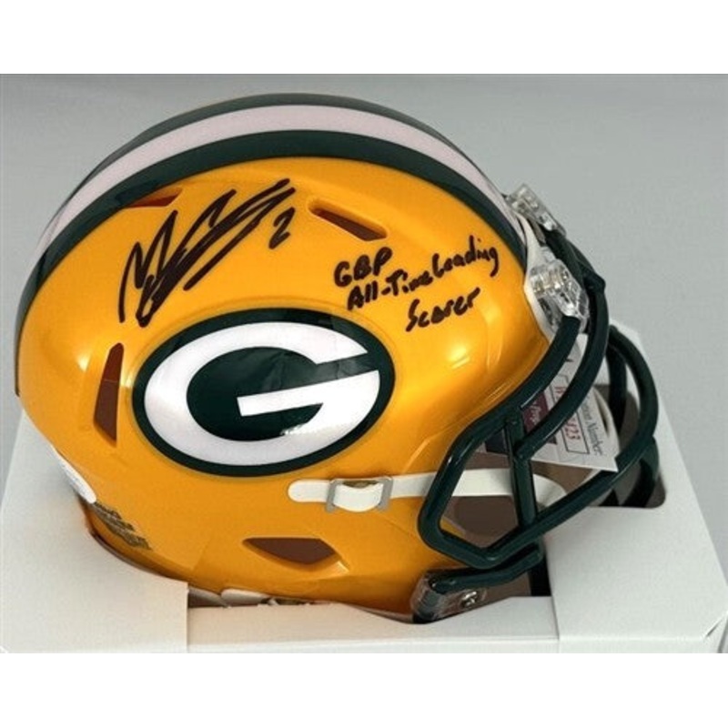 Packers MASON CROSBY Signed Riddell Speed Mini Helmet AUTO w/ Scoring Ldr – BAS