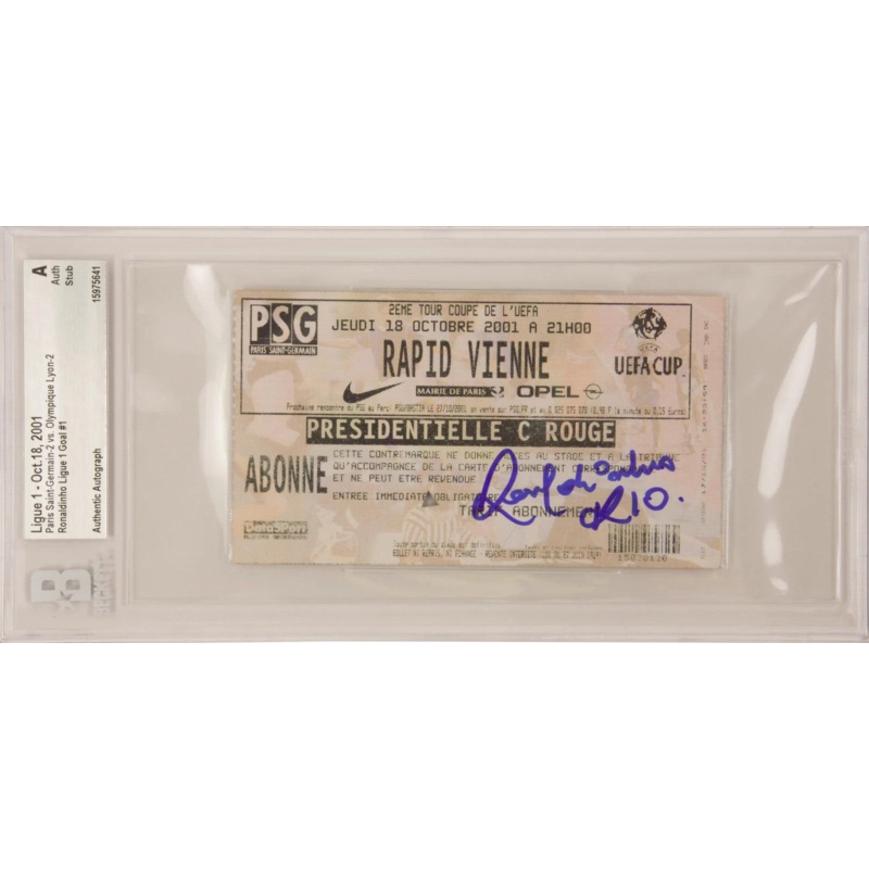 Ronaldinho Signed 2001 PSG First Ligue 1 Goal Match Ticket – BGS Authentic