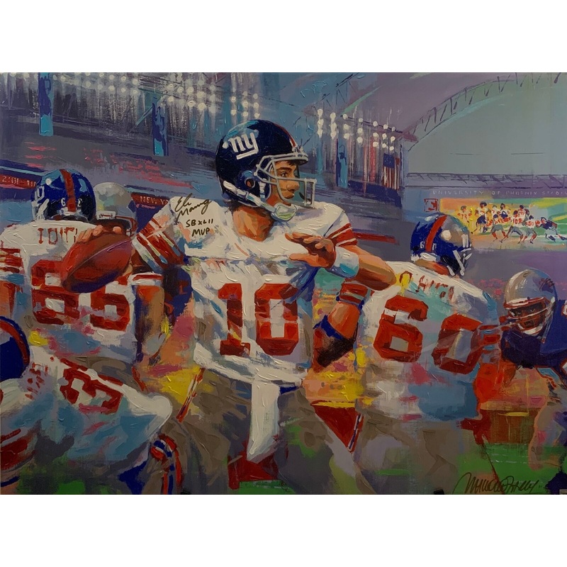Eli Manning Canvas Signed by Malcolm Farley, the artist, and Eli Manning LSM COA