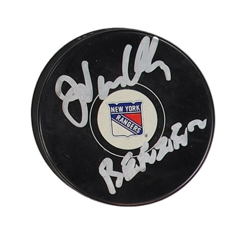 John Vanbiesbrouck Signed New York Rangers Logo Hockey Puck (JSA COA) 3xAll Star