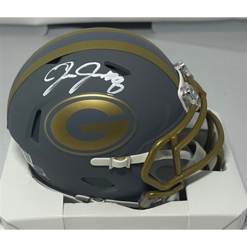 Packers Running Back JOSH JACOBS Signed Riddell SLATE Speed Mini Helmet AUTO BAS