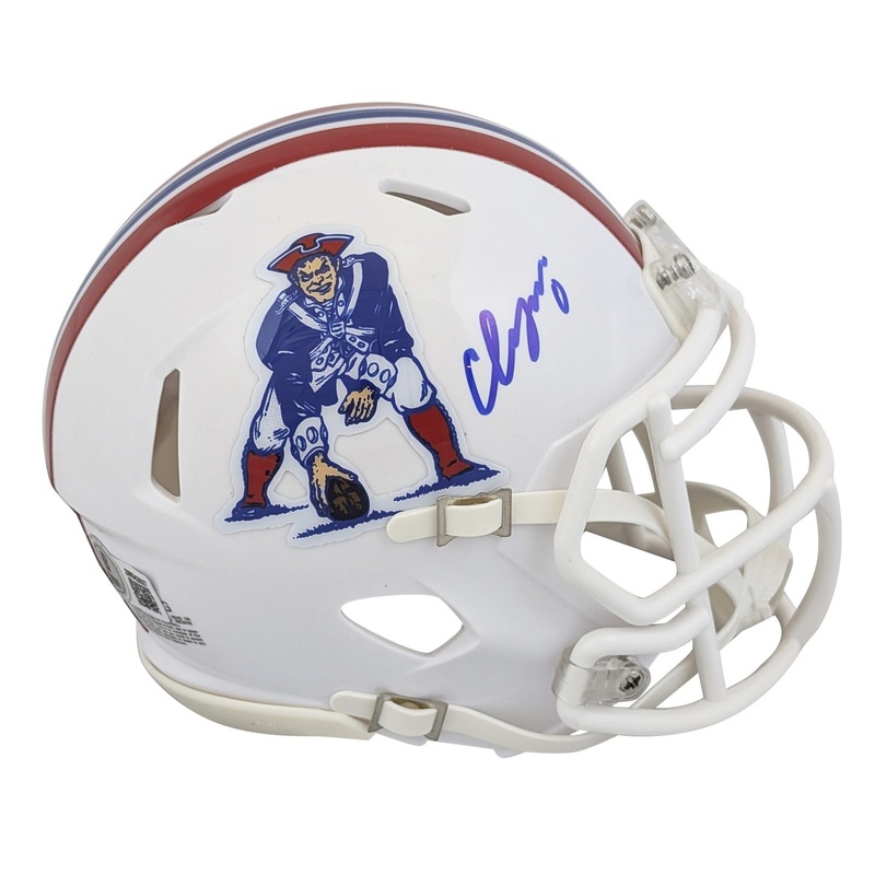 Patriots Christian Gonzalez Signed 1982-89 TB Speed Mini Helmet BAS Witnessed