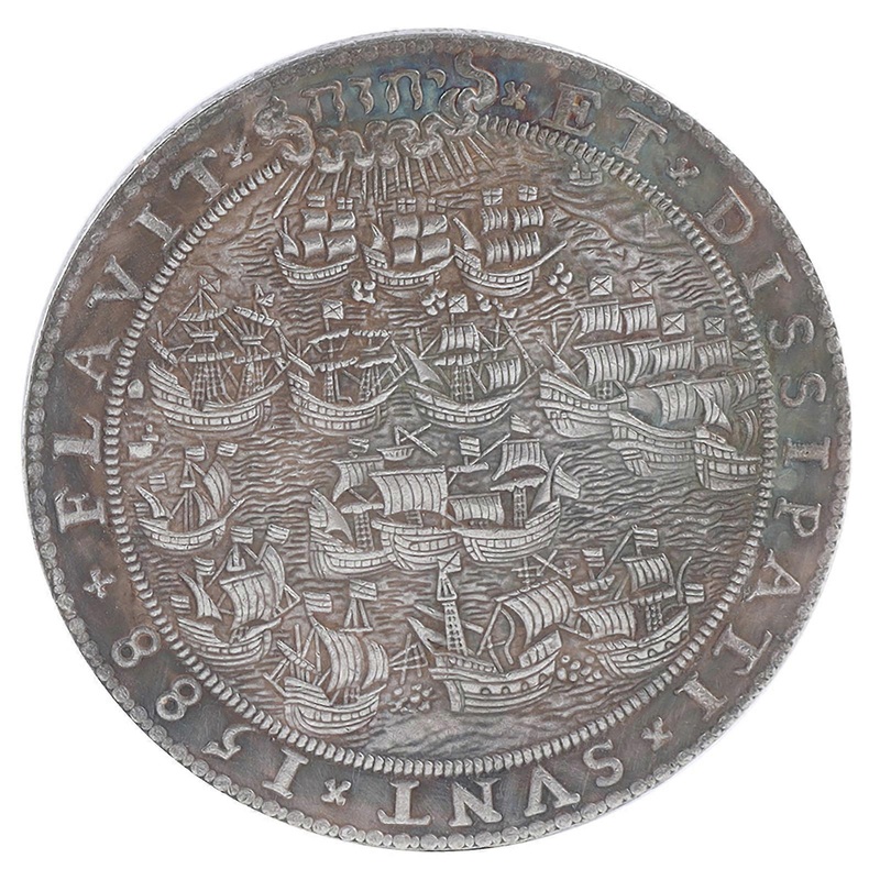 Pice commmorative vintage de collection en argent plaqu laiton des Pays-Bas de 1588
