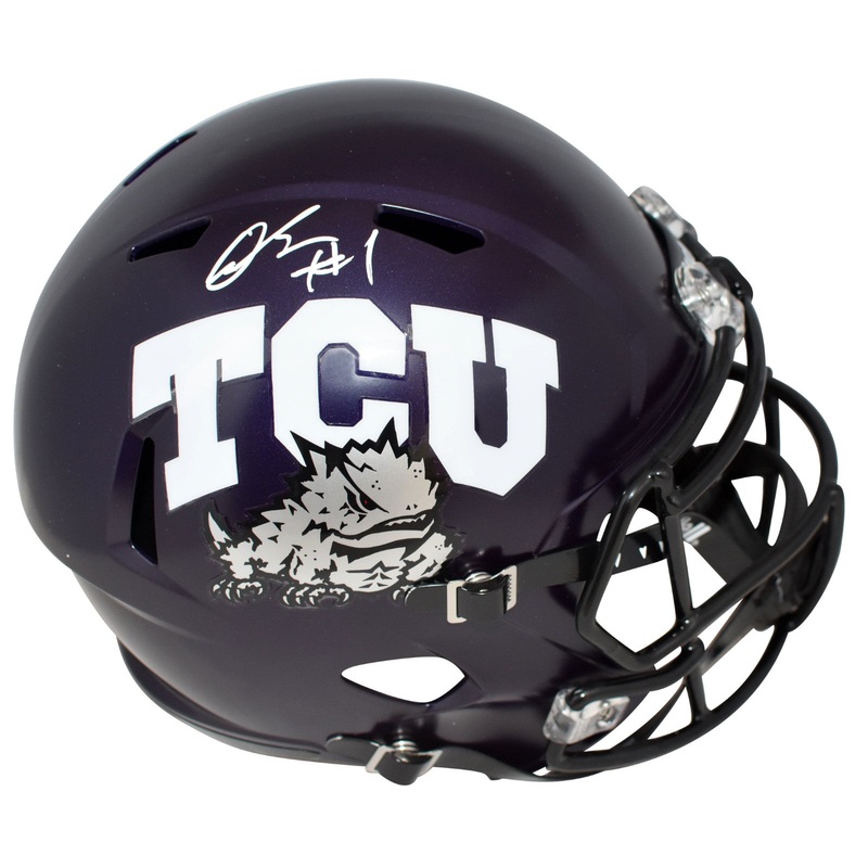 QUENTIN JOHNSTON SIGNED TCU HORNED FROGS PURPLE FULL SIZE SPEED HELMET BECKETT