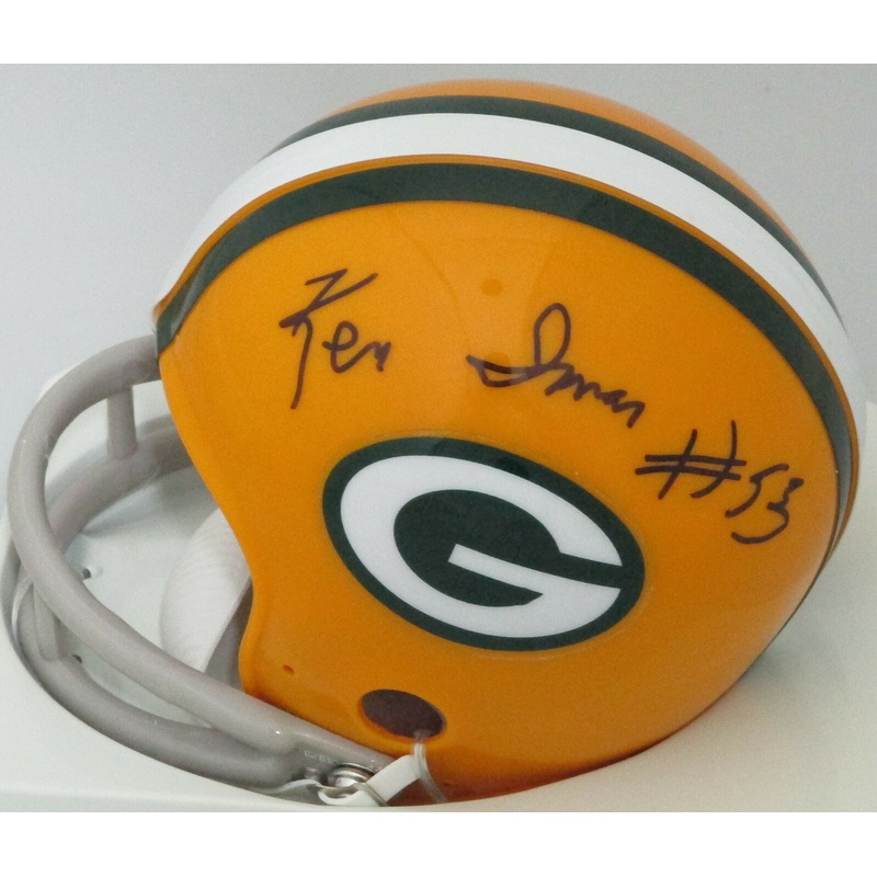 Packers KEN IMAN Signed Riddell 2-Bar Throwback Mini Helmet Auto w/ #53