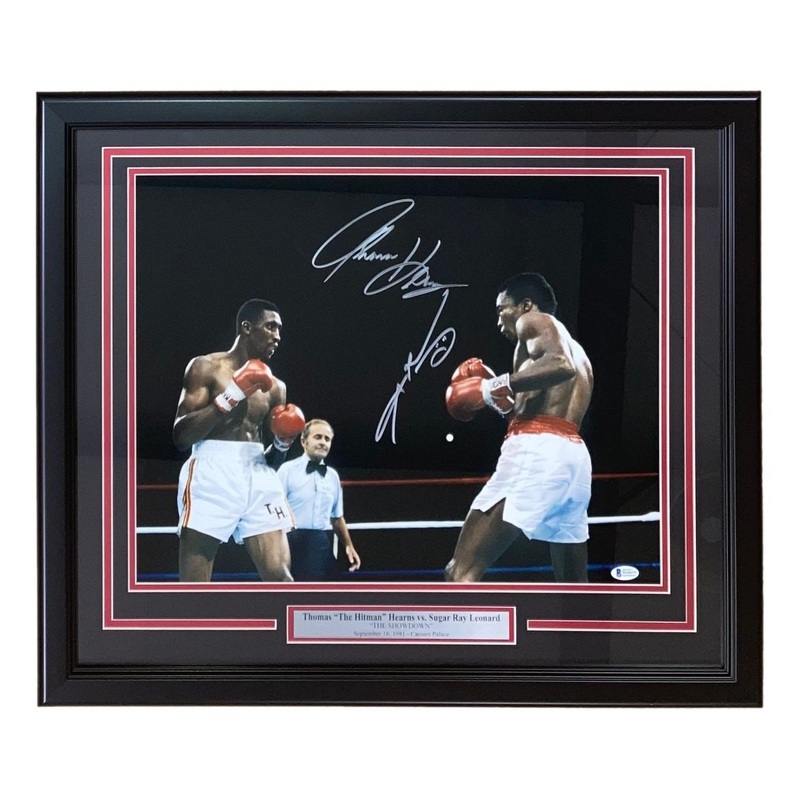 Sugar Ray Leonard Thomas Hearns Signed Framed 16×20 Boxing Photo BAS 57767