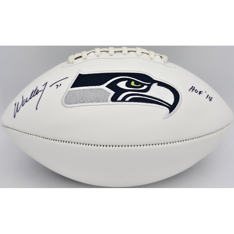 Walter Jones Autographed Seahawks White Logo Football HOF 14 MCS Holo #64068