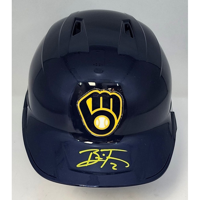 Brewers BRICE TURANG Signed Full Size Milwaukee Rawlings BLUE Helmet AUTO – JSA