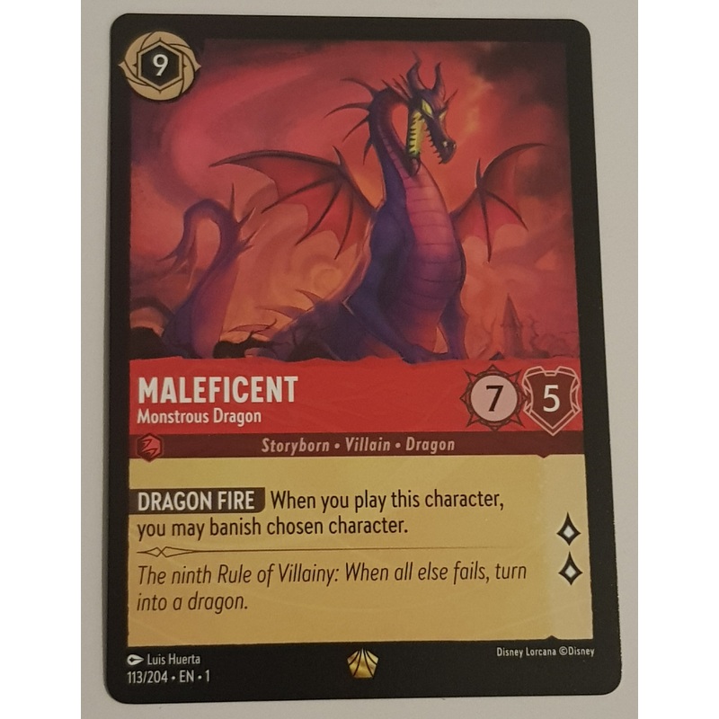 Disney Lorcana the First Chapter Maleficent Monstrous Dragon #113/204 Legendary Rare Trading Card