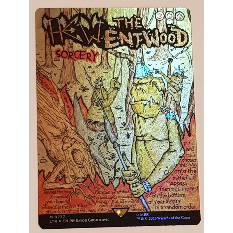 Magic the Gathering Lord of the Rings Holiday Special Edition Hew the Entwood LTR #737 Mythic Rare Poster Art Foil Trading Card