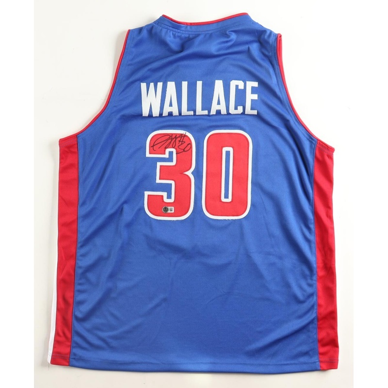 Rasheed Wallace Signed Detroit Pistons Blue Jersey (Beckett) 2004 NBA Champion