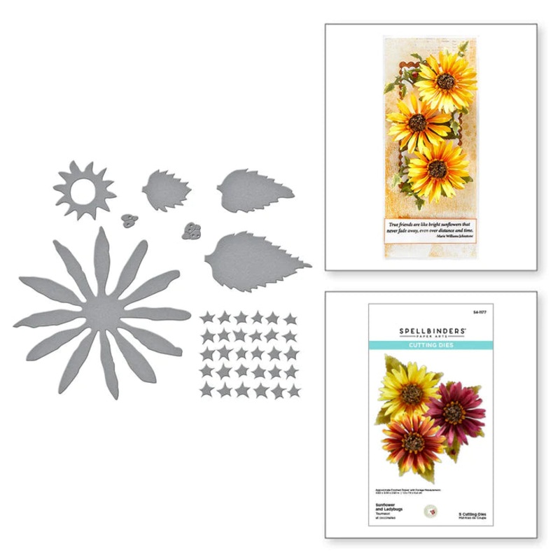 Spellbinders SUNFLOWER AND LADYBUGS ETCHED DIES FROM THE GARDEN FAVORITES COLLECTION BY SUSAN TIERNEY-COCKBURN