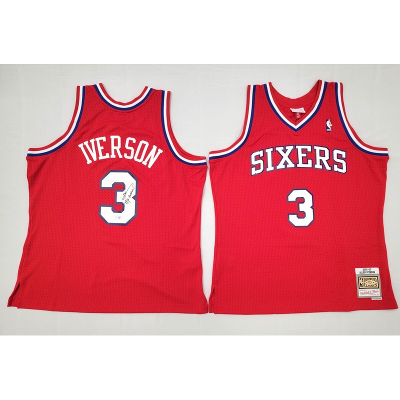 Allen Iverson Signed 76ers Red 2002-03 M&N Swingman Jersey W/ The Answer Beckett