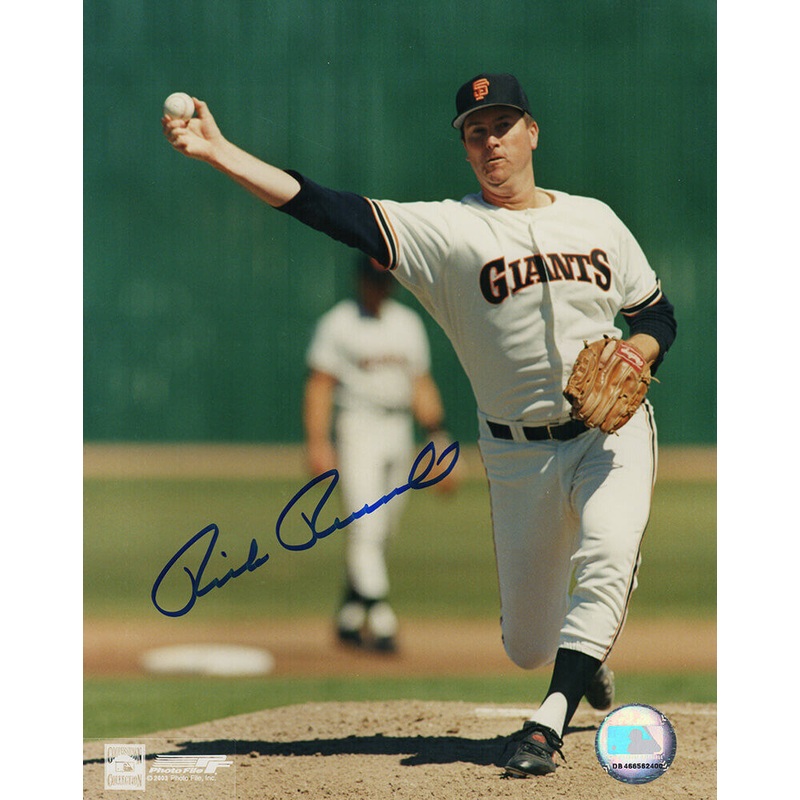 Rick Reuschel Signed Giants White Jersey Pitching Action 8×10 Photo – (SS COA)