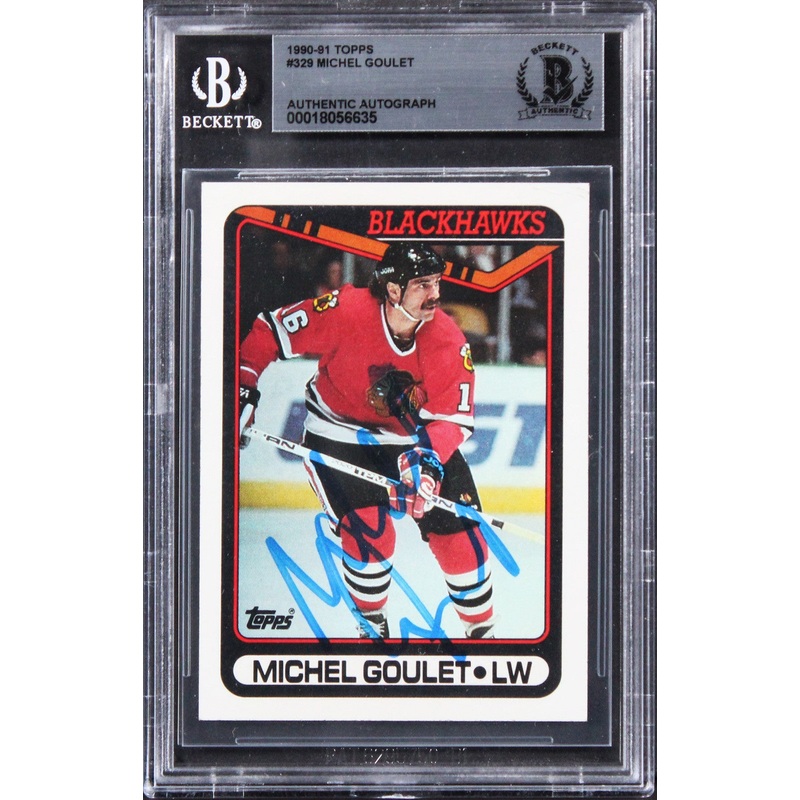Blackhawks Michel Goulet Authentic Signed 1990 Topps #329 Card BAS Slabbed