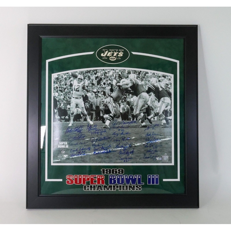 SB III champs New York Jets Autographed 16×20 Framed Photo Fanatics COA