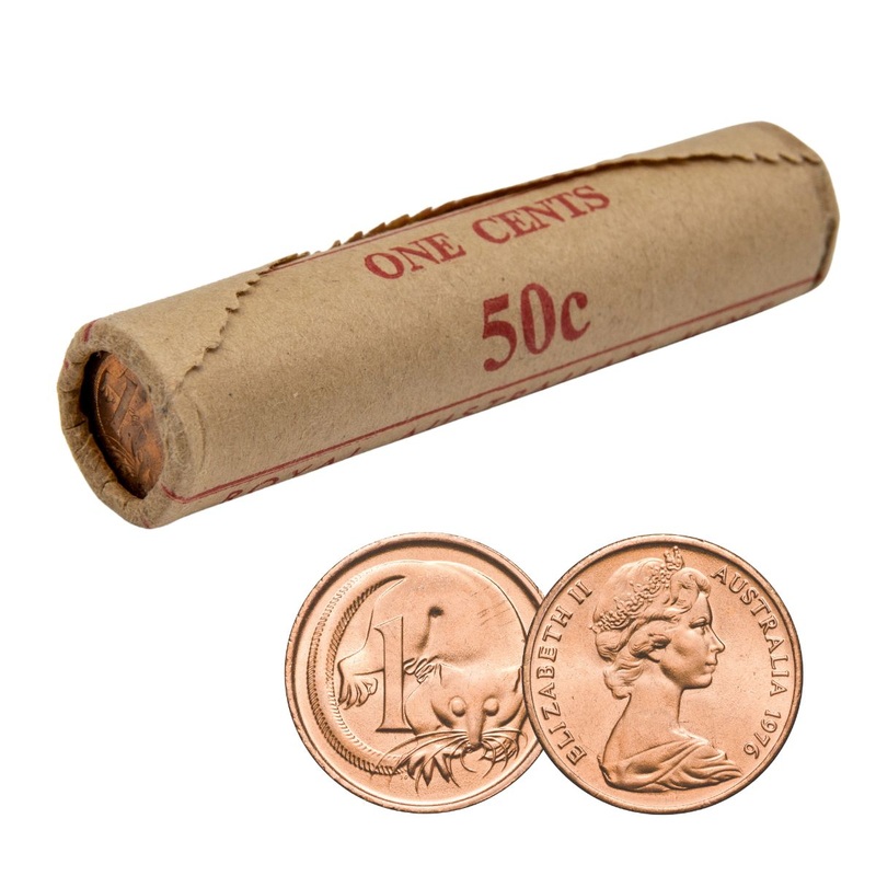 Australia 1976 1c Bronze Uncirculated 50-Coin Heads/Tails RAM Mint Roll