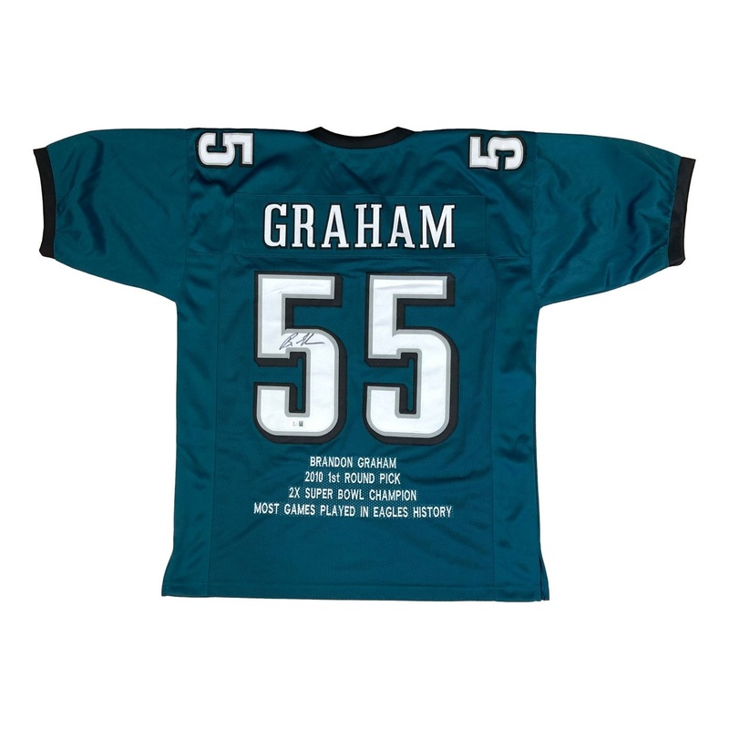 Brandon Graham Philadelphia Signed Green Football Career Stat Jersey BAS
