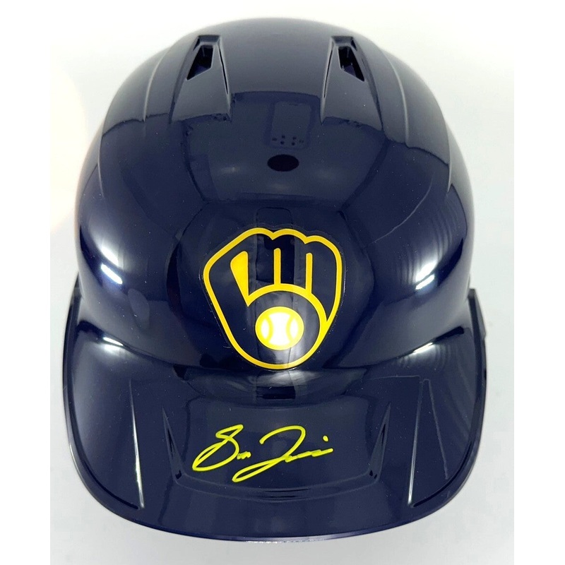 Brewers SAL FRELICK Signed Full Size Milwaukee Rawlings BLUE Helmet AUTO – BAS