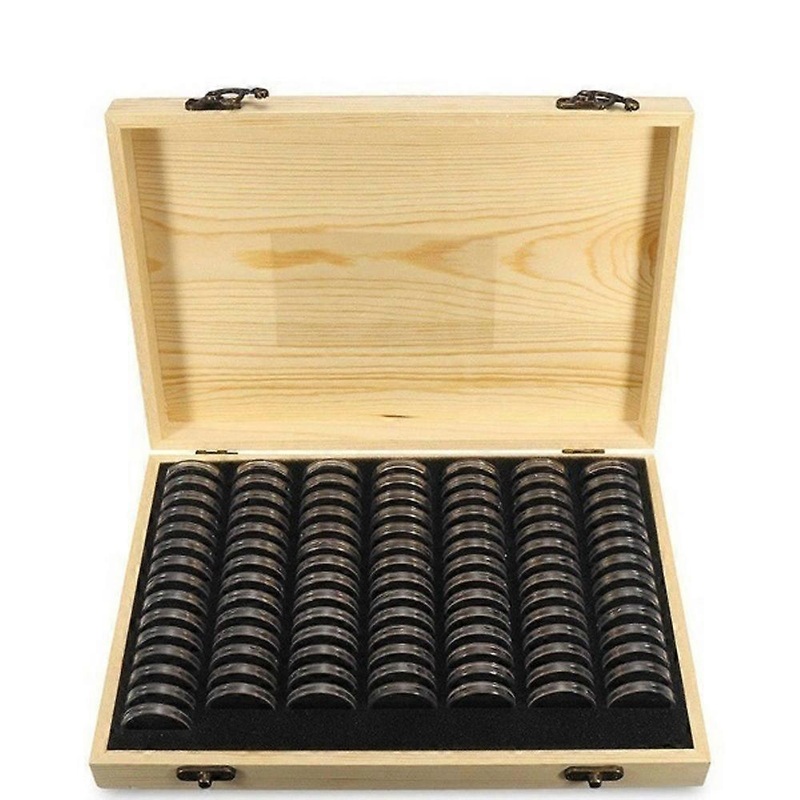 Pine Wood Coin Holder Wooden Coins Storage Box for Collectible Commemorative Coin with 20pcs Capsules Accommodate