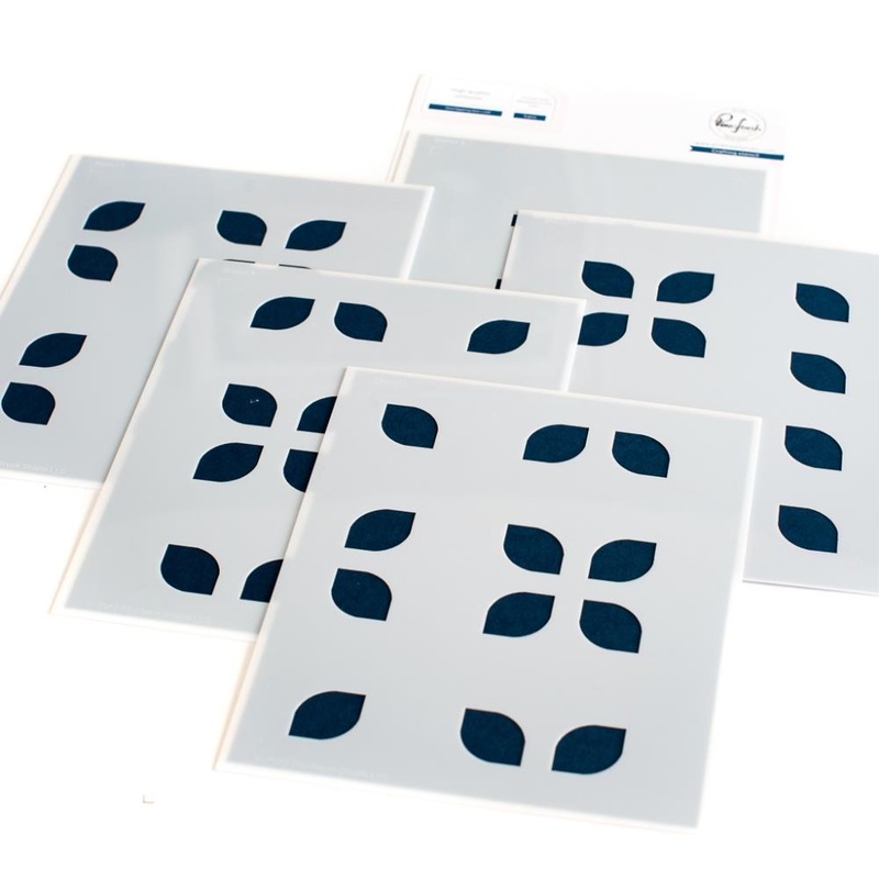 Pinkfresh Studio Stencils 4.25X5.25 5/Pkg Overlapping Geo Leaf Layering