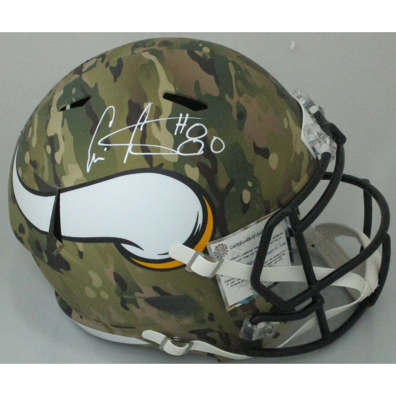 Vikings CRIS CARTER Signed Full Size Riddell Replica CAMO Speed Helmet AUTO