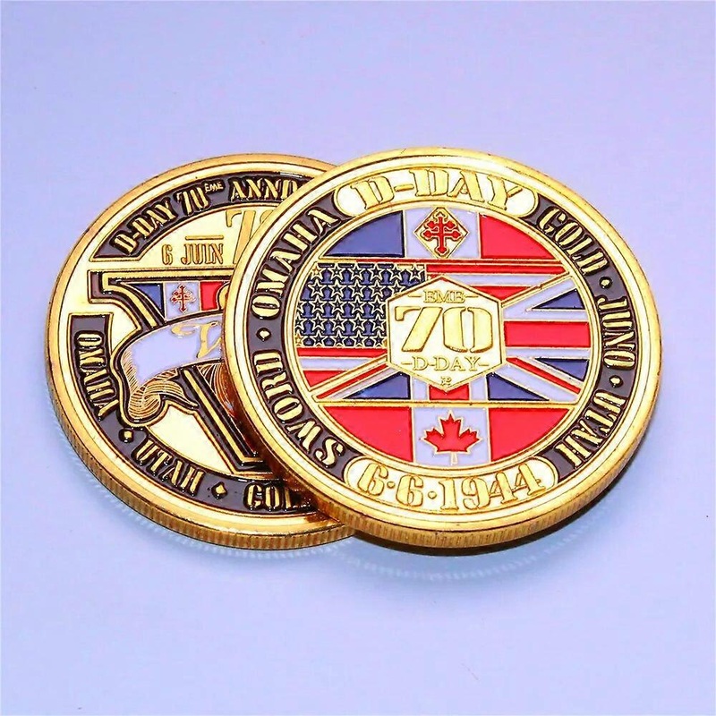 1944 WWII Normandie War Sword Omaha 70th Anniversary Gold Challenge Coin