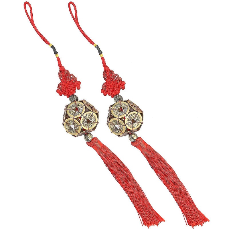2Pcs Chinese Fortune Coins and Knot Pendant Ancient Coins Ornament Hanging for Car/Bag 2025