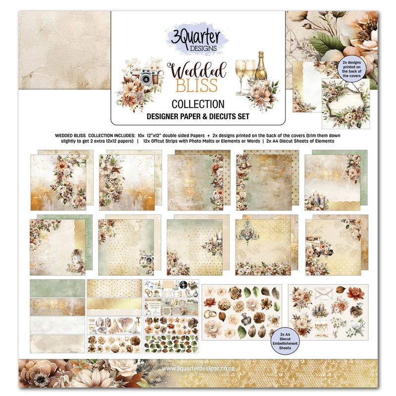 3Quarter Designs  Wedded Bliss 12×12 Design Paper & Diecuts Set