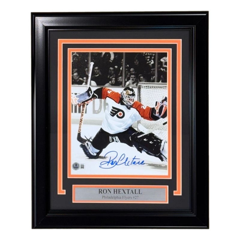 Ron Hextall Signed Framed 8×10 Philadelphia Flyers Save Photo BAS