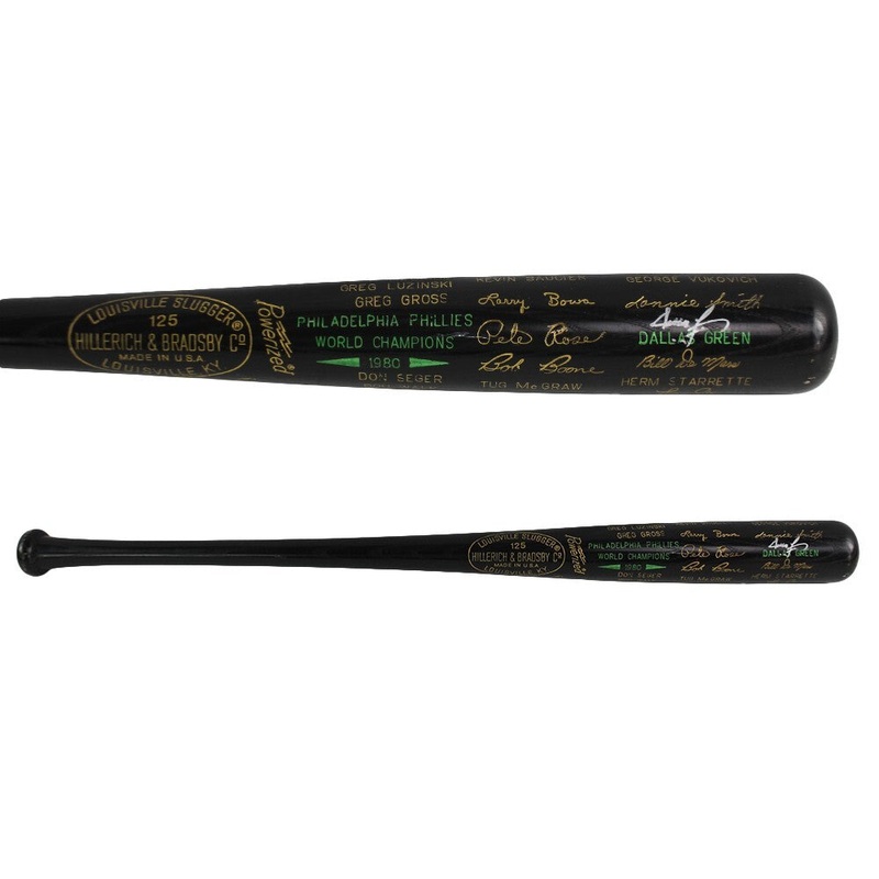 Steve Carlton & Dallas Green Signed Philadelphia Custom World Champion Black Bat