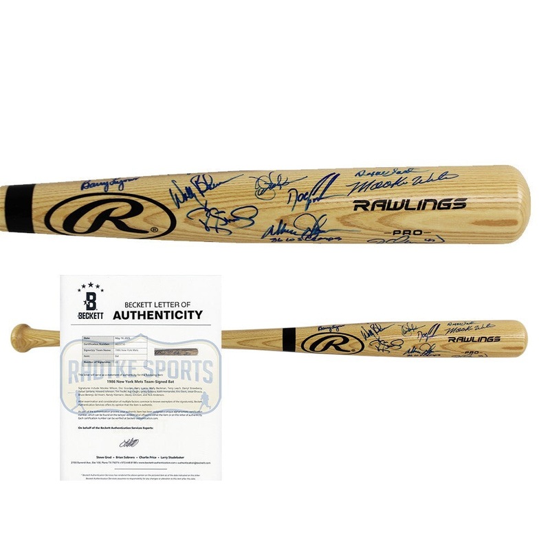 22 1986 Mets Alumni Signed Rawlings Blonde MLB Bat Mookie Wilson, Barry Lyons