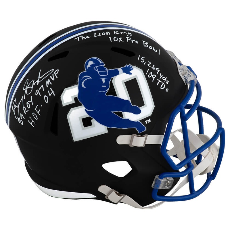 Barry Sanders Signed Sanders Logo Riddell F/S Speed Rep Helmet w/7-INSC (SS COA)