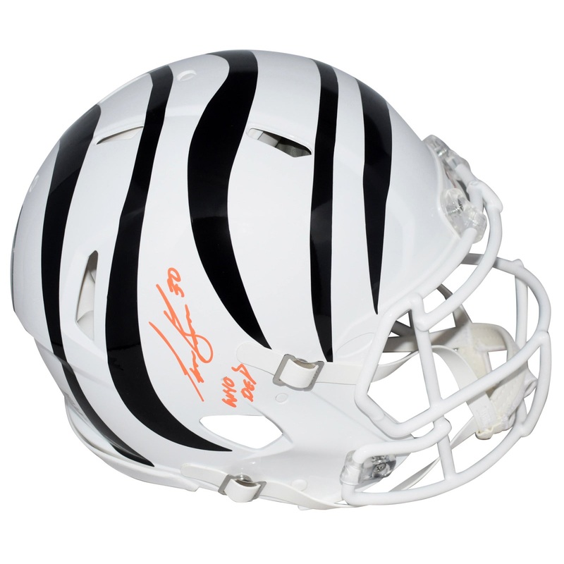 CHASE BROWN SIGNED CINCINNATI BENGALS WHITE AUTHENTIC SPEED HELMET W/ WHO DEY
