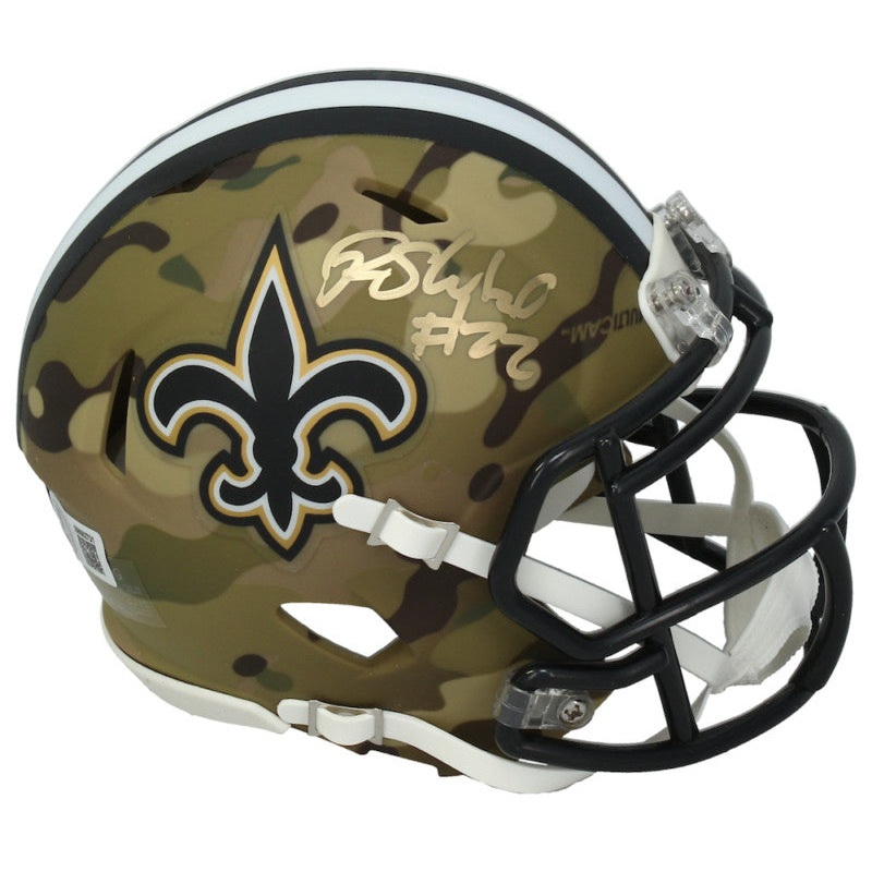 Rashid Shaheed Autographed (Gold) Saints ‘Camo’ Mini Speed Helmet Beckett