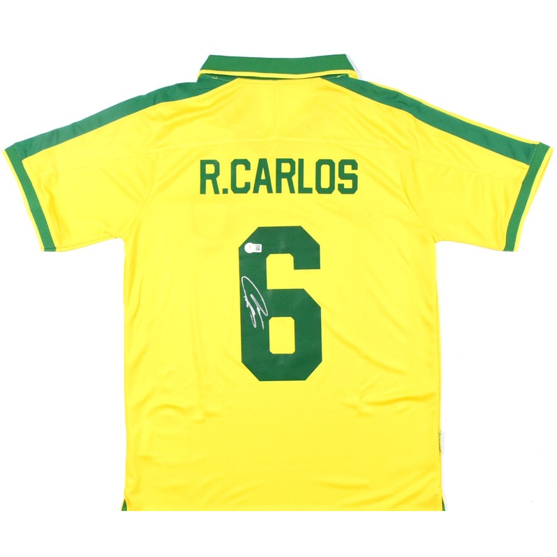 Roberto Carlos Signed Brazil FC Home Yellow Soccer Jersey #6 Beckett W Hologram