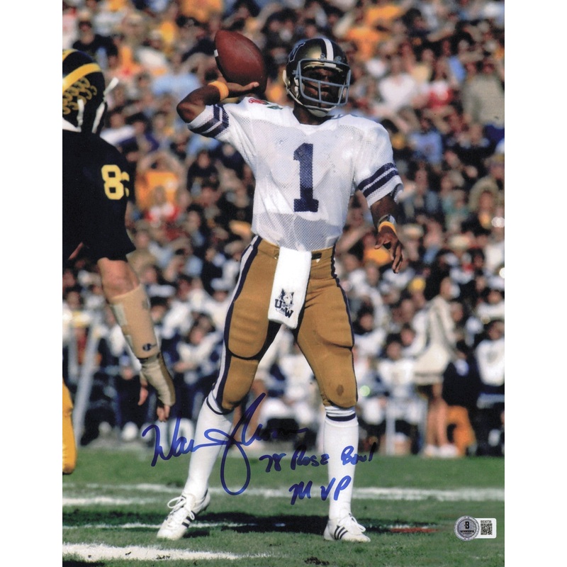 Warren Moon Autographed 11×14 Photo Washington Rose Bowl MVP 78 Beckett SB30726