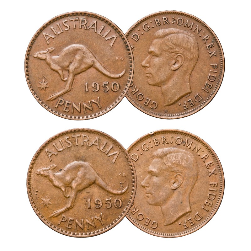1950 Penny Double Date & Standard Type Pair Fine-Very Fine