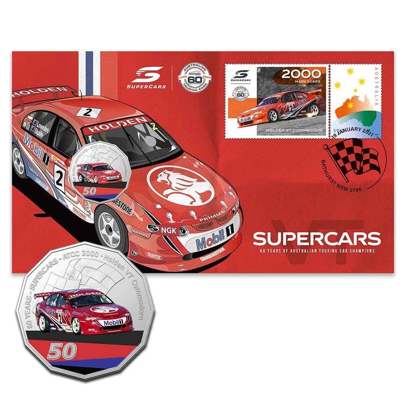 2020 50c 60 Years of Supercars VT Commodore Stamp & Coin Cover