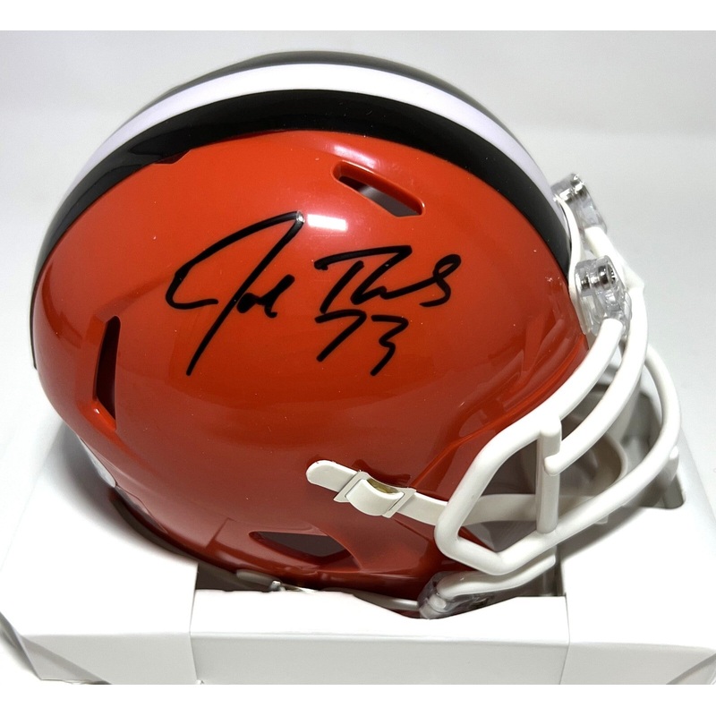 Cle Browns JOE THOMAS Signed Riddell Throwback Speed Mini Helmet AUTO – JSA