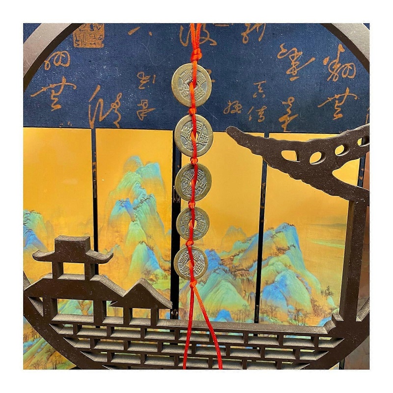 I Ching Coins Set of 3/5/10, Chinese Feng Shui Coins, Five Emperor Coins, Red String Pendant, Traditional Wealth Coin