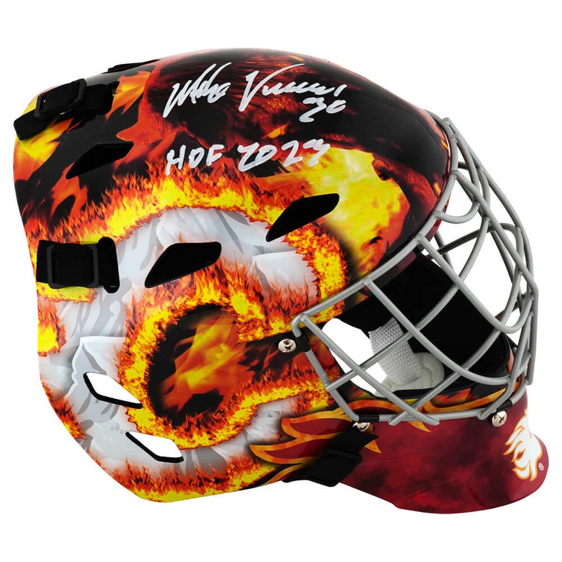 Mike Vernon Signed Flames Franklin Replica Hockey Goalie Mask w/HOF – (SS COA)