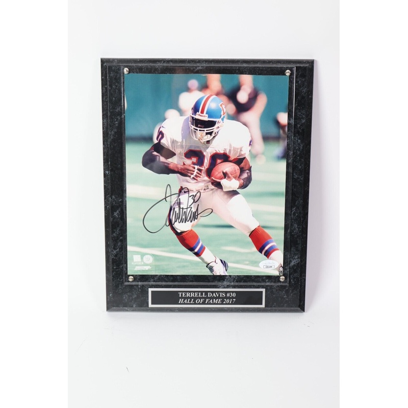 Terrell Davis Autographed 8×10 Photo with Plaque JSA COA